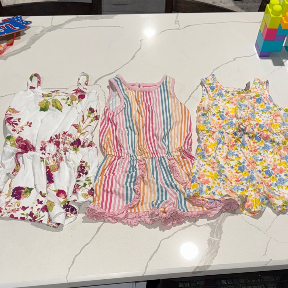 Three Girl Toddler Rompers Sleeveless 3T